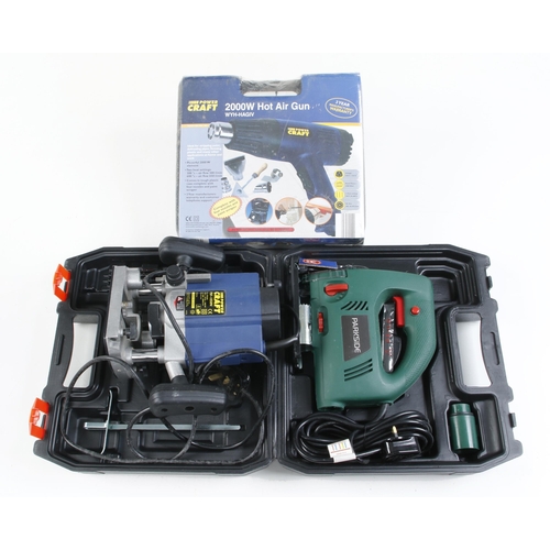 118 - Unused router and heat gun both by POWERCRAFT and a jigsaw by PARKSIDE, all in orig boxes 240v Pat t... 