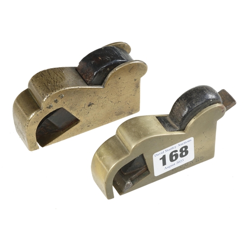 168 - Two brass bullnose planes, one lacks iron G