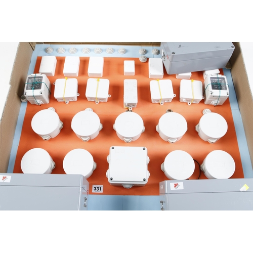 331 - A display of 24 plastic electrical jointing boxes and 3 larger F