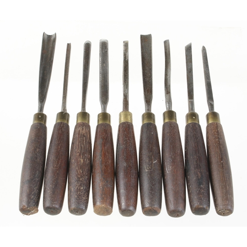 342 - A set of 9 carving tools with remains of MARPLES trade labels on handles G+