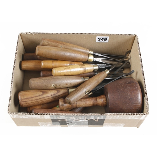 349 - 20 carving tools by HENRY TAYLOR and a mallet G+