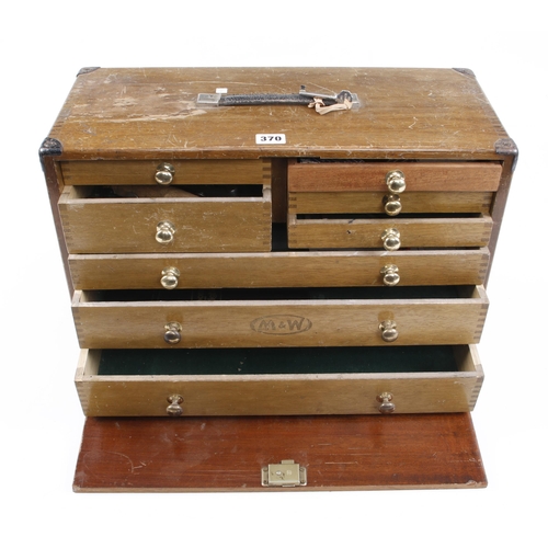 370 - An engineer's 8 drawer tool box by MOORE & WRIGHT with one replaced drawer & brass knobs with variou... 