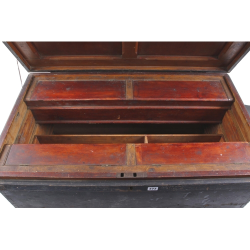 373 - A cabinetmaker's lockable, iron bound tool chest with 6 sliding trays G