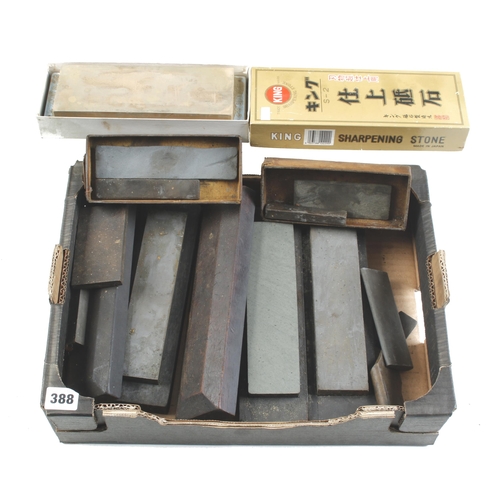 388 - A Japanese oilstone, 3 boxed oilstones and various slip stones G