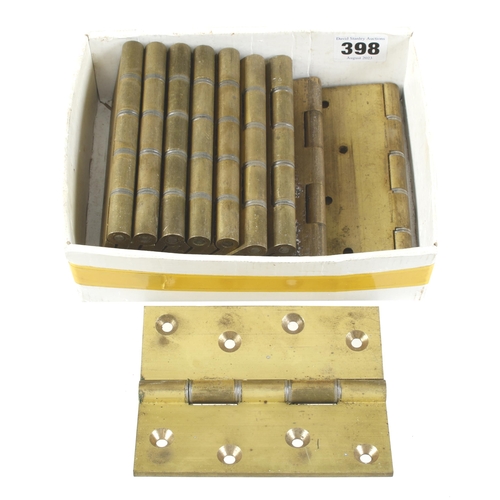 398 - Ten large brass hinges with steel bushes 5