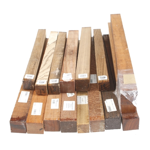 438 - 16 lengths of various hardwoods inc. lacewood, goncalo alves, wenge, zebrano etc G+