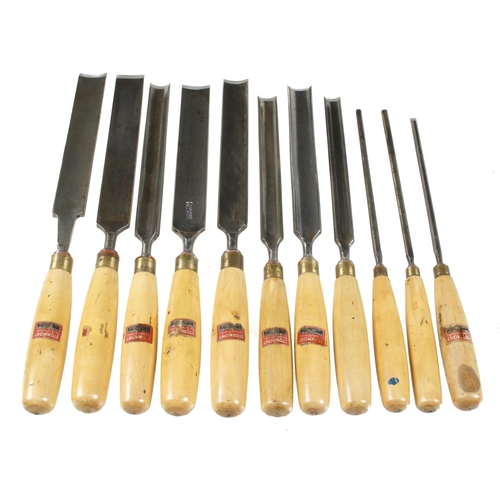 448 - A set of 10 long patternmaker's gouges and a 1/4