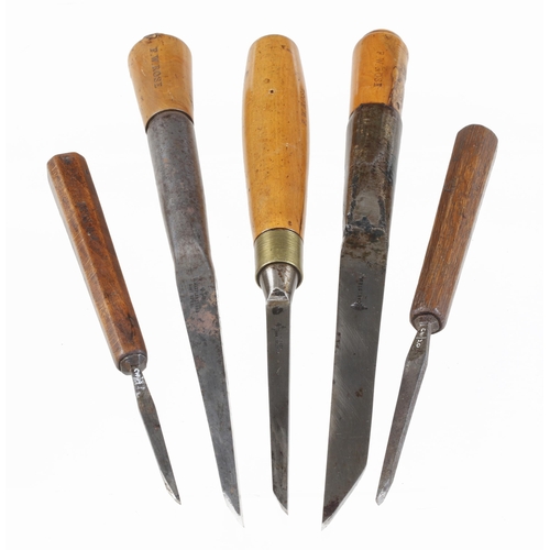 482 - Five small mortice chisels 1/16