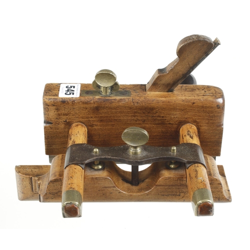 545 - A beech bridle plough by STEWART (o/stamped) with lignum side handle and iron bridle, brass repair t... 