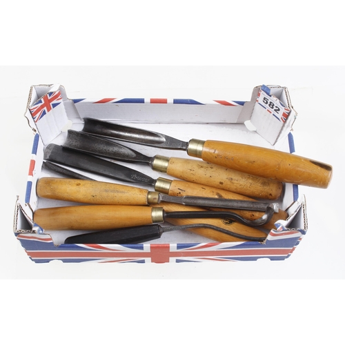 582 - Six carving tools with boxwood handles and another G+