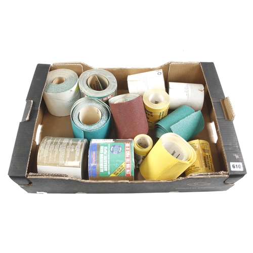 610 - 200+ sanding belts in orig packaging and 10 rolls of abrasive paper F