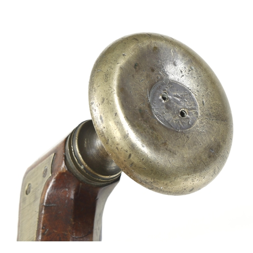 637 - A brass plated beech brace by Jos'h COOPER with large button pad, dent to brass head G