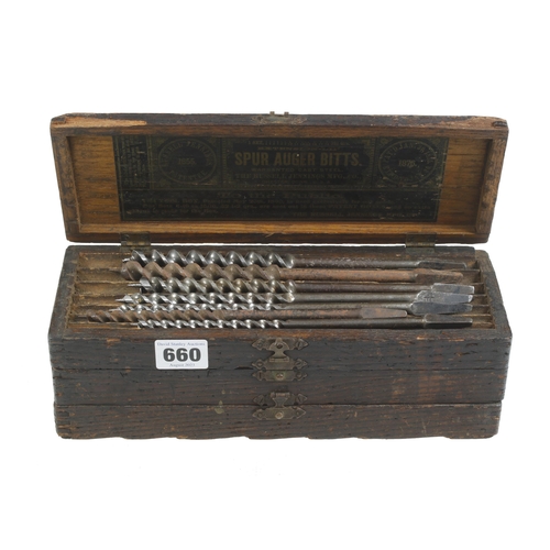 660 - A set of RUSSELL JENNINGS spur auger bits in orig 3 tier box (4 bits replaced) G