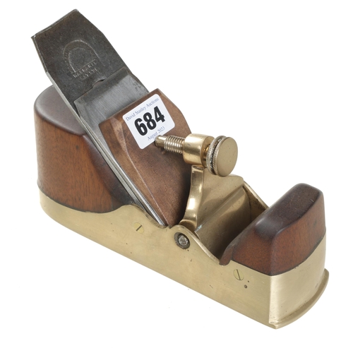 684 - A brass smoother with mahogany infill, brass lever requires attention G