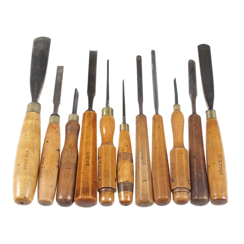 722 - 11 small chisels and carving tools G+