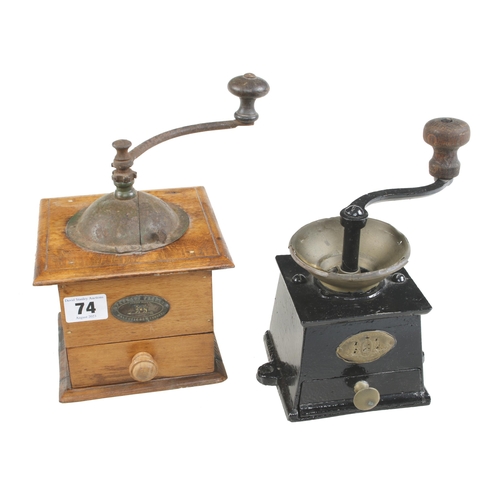 74 - Two coffee or grain mills, one by PEUGEOT FRERES G