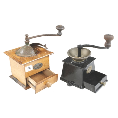 74 - Two coffee or grain mills, one by PEUGEOT FRERES G