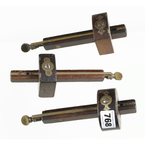 768 - Three rosewood and brass mortice gauges G+