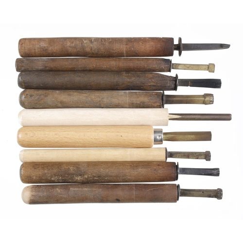 834 - Nine bookbinder's embossing tools G+