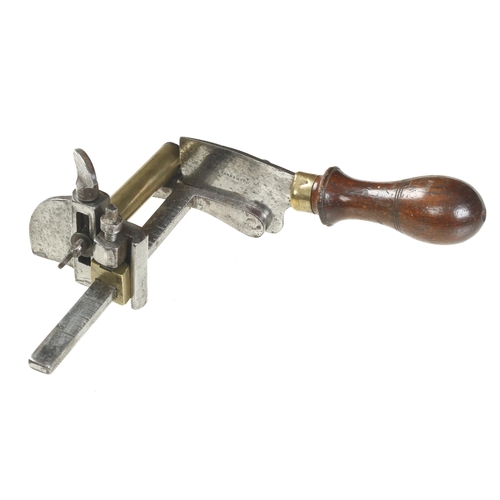 837 - A leather plough gauge with rosewood handle marked Warranted G