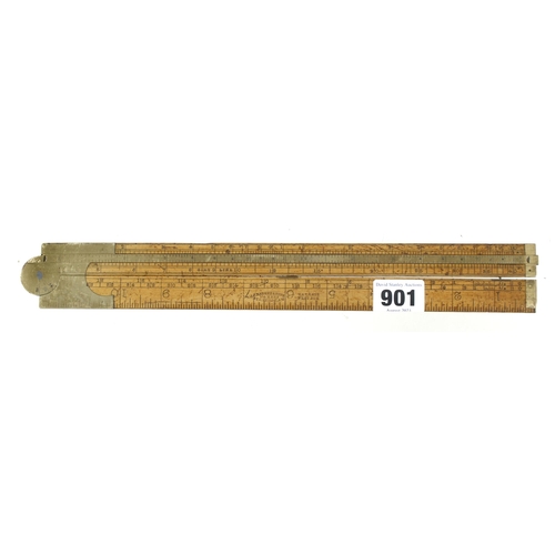 901 - A 2' two fold boxwood and brass slide rule by RABONE with Girt Line etc also stamped Sam Cookson, He... 