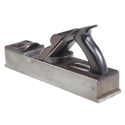 906 - An unusual, super quality, iron panel plane with squared extending toe and heel, figured and shaped ... 