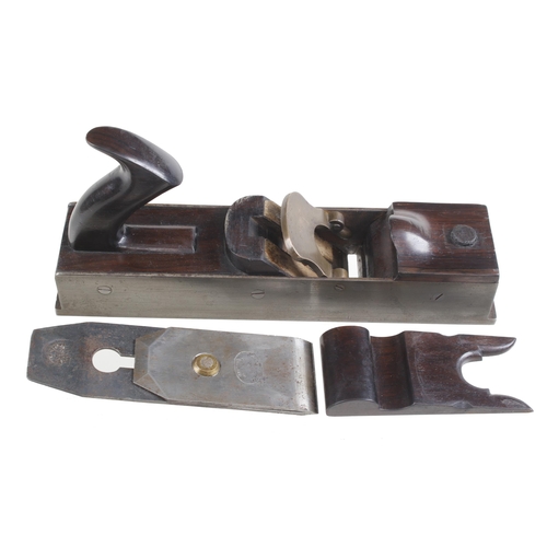 906 - An unusual, super quality, iron panel plane with squared extending toe and heel, figured and shaped ... 