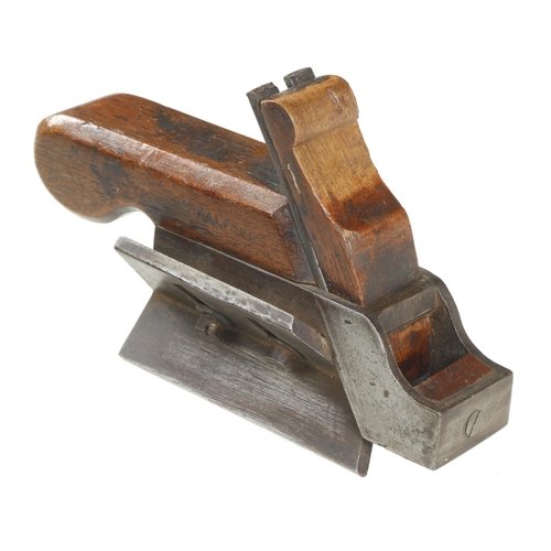 919 - A unusual iron chamfer plane with adjustable fence and mahogany infill and handle, probably workshop... 