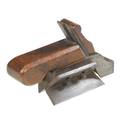 919 - A unusual iron chamfer plane with adjustable fence and mahogany infill and handle, probably workshop... 