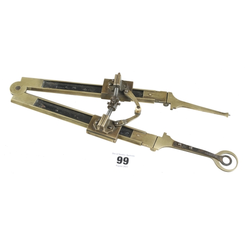 99 - An unusual brass caliper marked RHODES'S Patent No 22 with folding ends and fine adjustment, appears... 