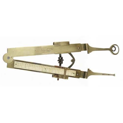 99 - An unusual brass caliper marked RHODES'S Patent No 22 with folding ends and fine adjustment, appears... 