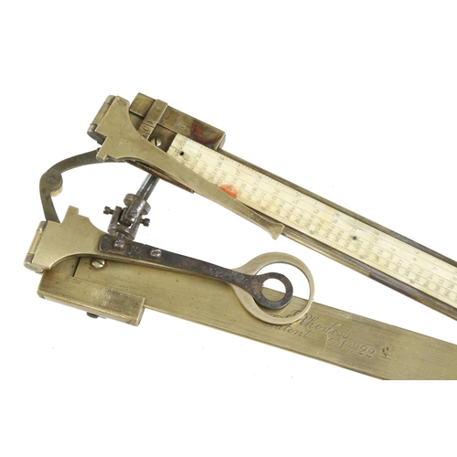 99 - An unusual brass caliper marked RHODES'S Patent No 22 with folding ends and fine adjustment, appears... 