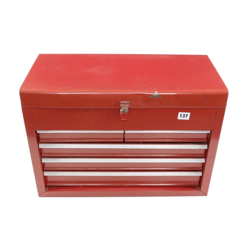 137 - A 5 drawer steel tool box with various sockets, spanners etc G