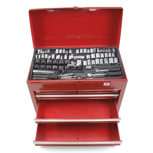 137 - A 5 drawer steel tool box with various sockets, spanners etc G