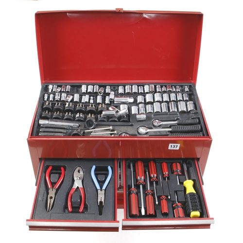 137 - A 5 drawer steel tool box with various sockets, spanners etc G