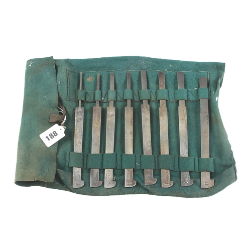 188 - A set of 8 little used plough irons by MARPLES in baize roll G+