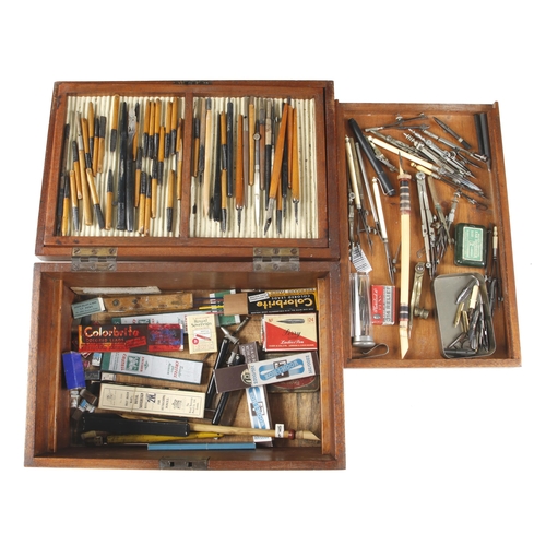 196 - Quantity of drawing and writing pens and instruments in mahogany box G