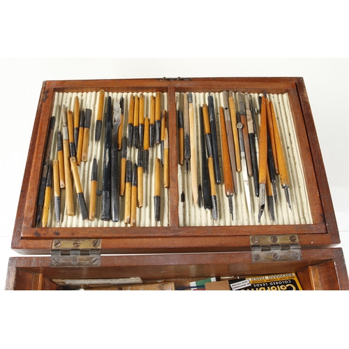 196 - Quantity of drawing and writing pens and instruments in mahogany box G