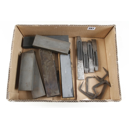 281 - Six oilstones, 4 cold chisels etc G