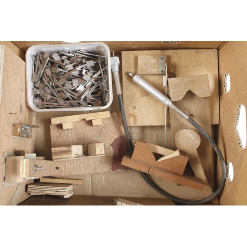 297 - A kit of planemaker's miniature tools incl. jigs and patterns, 70 partially completed miniature plan... 