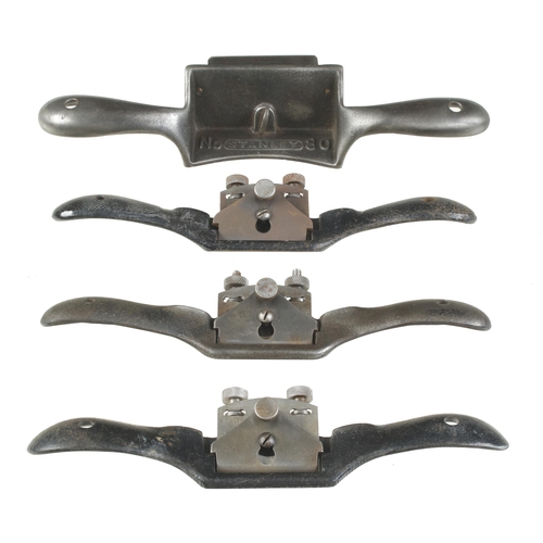 302 - Four STANLEY tools; No 80 scraper and 3 adjustable spokeshaves G