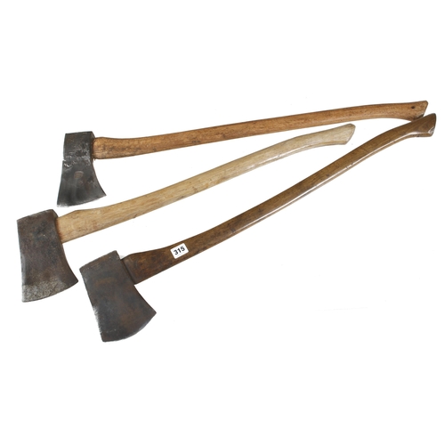 315 - Two felling axes by S & J and PLUMB and another unnamed G