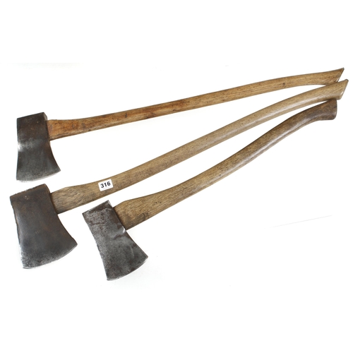 316 - Three felling axes G