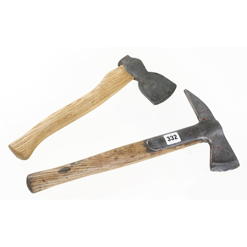 332 - A fireman's axe dated 1950 with Broad Arrow and a hatchet by ELWELL with replaced handle G