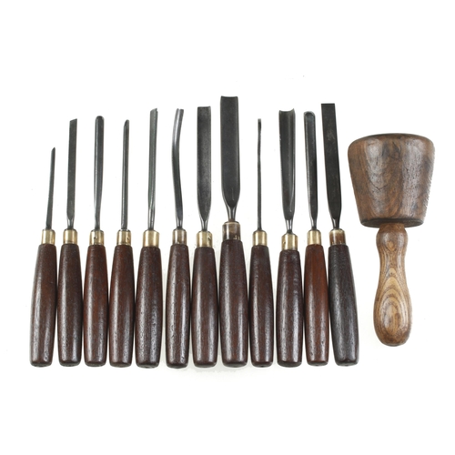 337 - 12 MARPLES carving tools and a mallet G+