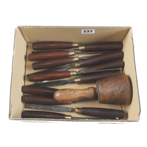 337 - 12 MARPLES carving tools and a mallet G+