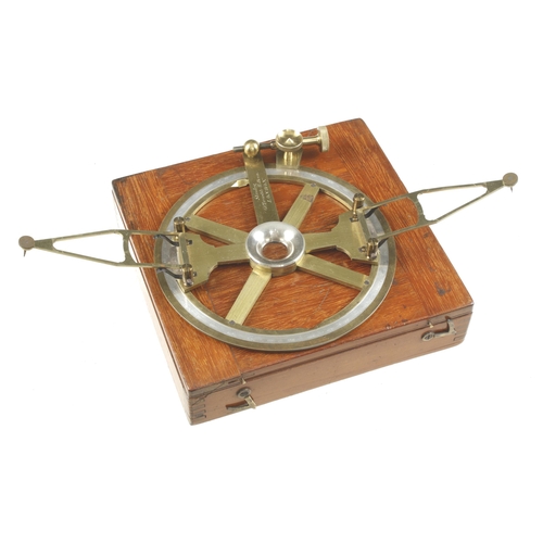 852 - A circular brass protractor by STANLEY London with folding pins and rack and pinion adjustment in fi... 