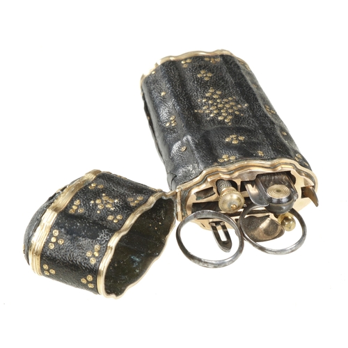 859 - A prob. 19c ladies etui or necessaire in pretty shagreen case with gilded decoration, appears to be ... 