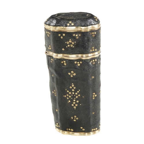 859 - A prob. 19c ladies etui or necessaire in pretty shagreen case with gilded decoration, appears to be ... 