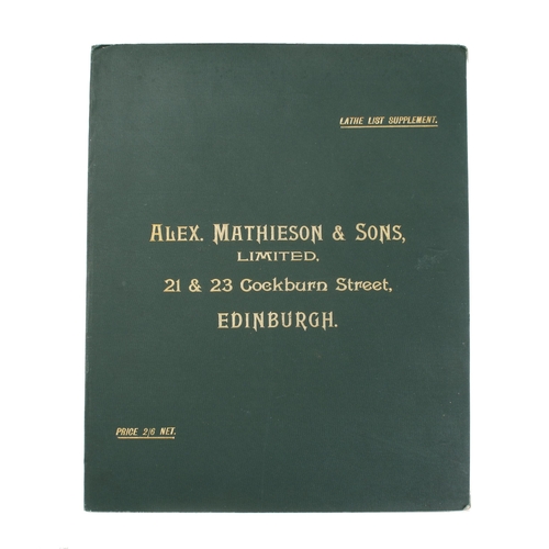 904 - Alex. Mathieson & Sons; Lathe List for the Single-Geared Lathe with illustrations of extras incl. go... 